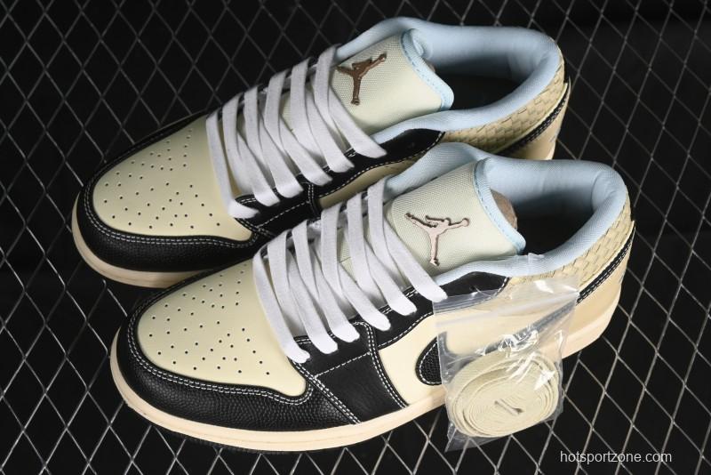 Nike Air Jordan 1 Low "Coconut Milk Black" Casual Basketball Shoes with Team Gold Accents - HQ3437-101