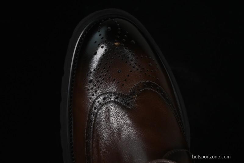 ECCO Block Derby Round Toe Genuine Leather Brogue Dress Shoes - 63667201002