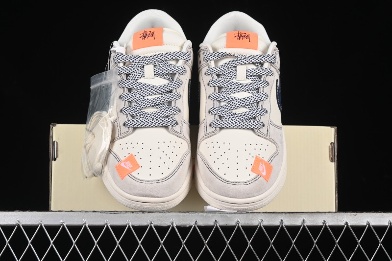 Nike SB Dunk Low Stussy Collaboration - Patchwork Grey White Dark Blue Swoosh Anniversary Custom Low-Top Casual Skate Shoes - MM1089-025