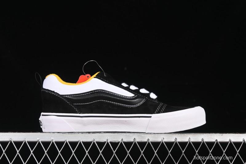 Vans Knu Skool Low-Top Retro Casual Vulcanized Slip-On Sneakers in Black White Yellow - VN000D6C6RJ