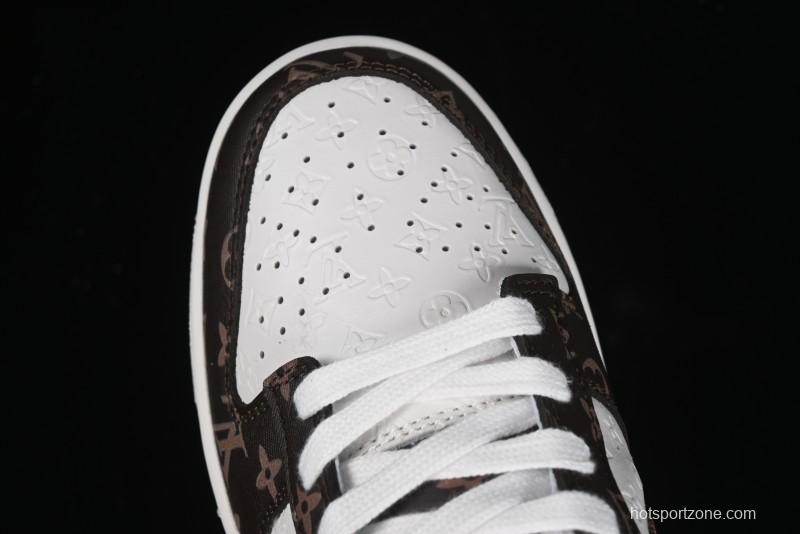 Nike SB Dunk Low LV Collaboration - Embossed White Brown Print Anniversary High-End Custom Low-Top Casual Sneakers - DQ1098-360