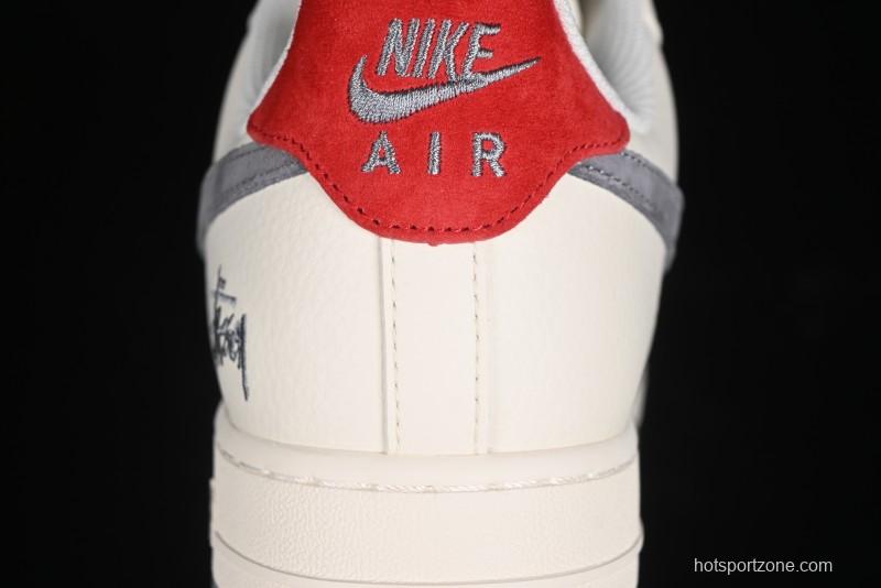 Nike Air Force 1 '07 Low Stussy Collaboration - English Beige Grey Red Low-Top Casual Sneakers - XZ3318-567