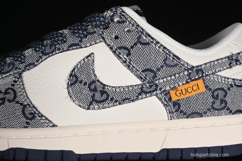 Nike SB Dunk Low Gucci Collaboration - Dark Blue Anniversary High-End Custom Low-Top Casual Skate Shoes - BB9676-313