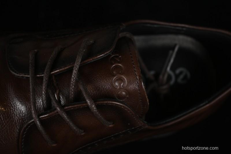 ECCO Block Derby Round Toe Genuine Leather Brogue Dress Shoes - 63667201002