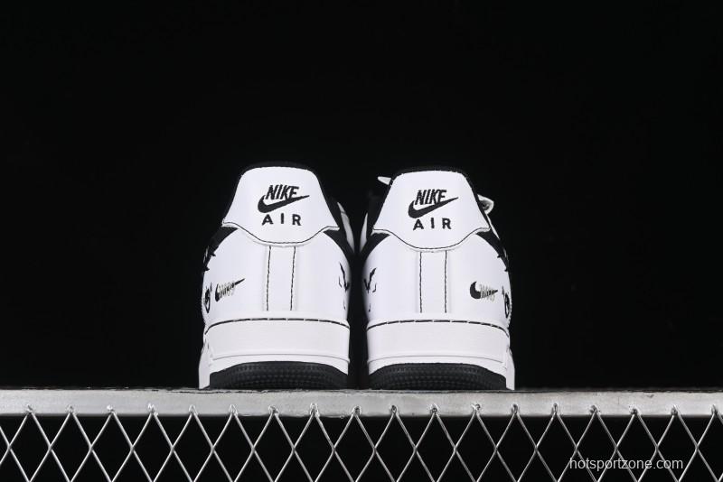 Nike Air Force 1 '07 Low Casual Sneakers with Black and White Hand-Drawn Anime Design - CT2585-100