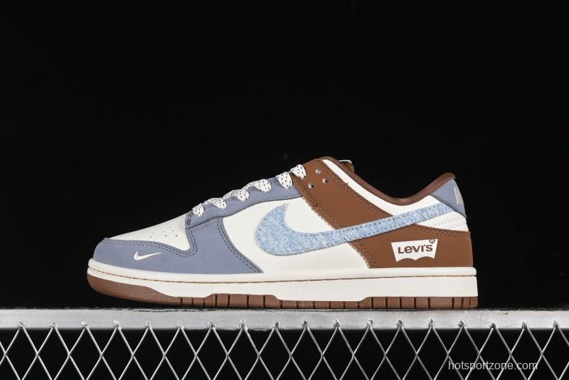Nike SB Dunk Low Levi's Collaboration - White Grey Brown Anniversary Customized Low-Top Casual Sneakers - JH8310-958