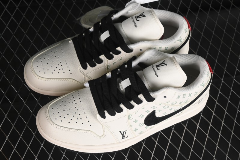Nike Air Jordan 1 Low AJ1 LV Collaboration - Printed Dark Blue Swoosh High-End Custom Retro Basketball Shoes - WG8850-009