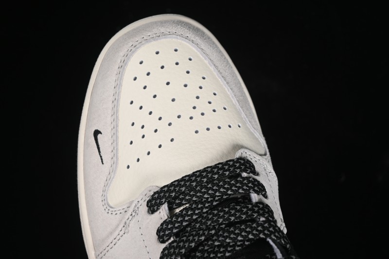 Nike Air Jordan 1 Low Stussy Collaboration - Silver Trim Black Swoosh Retro Basketball Shoes - SJ9950-026