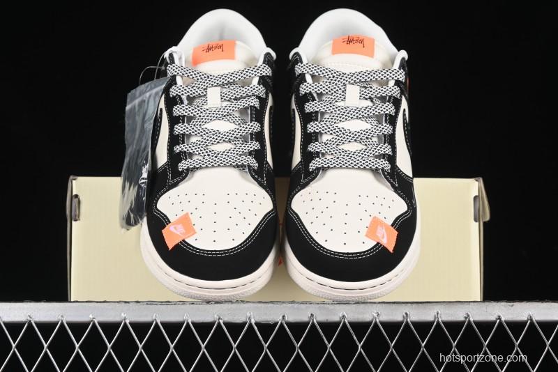 Nike SB Dunk Low Stussy Collaboration - Patchwork Cream Black Swoosh Anniversary Custom Low-Top Casual Skate Shoes - MM1089-023