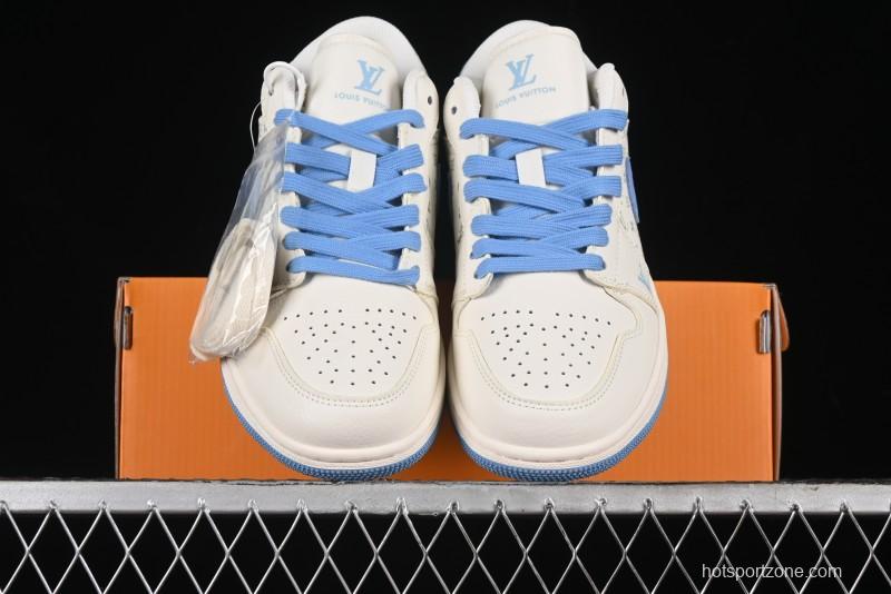 Nike Air Jordan 1 Low LV Collaboration - Light Blue Print Retro Basketball Shoes - WG8850-008