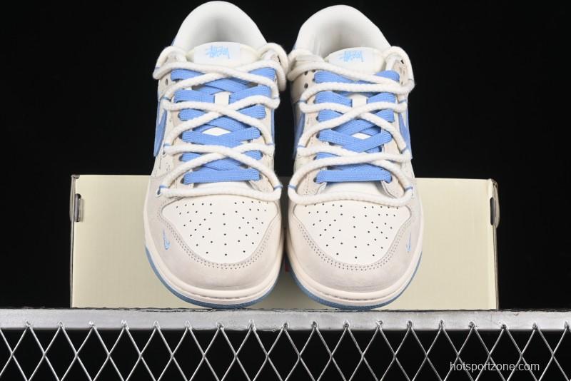 Nike SB Dunk Low Stussy Anniversary Edition Customized Low-Top Casual Skate Shoes with Blue Swoosh - SJ2068-279
