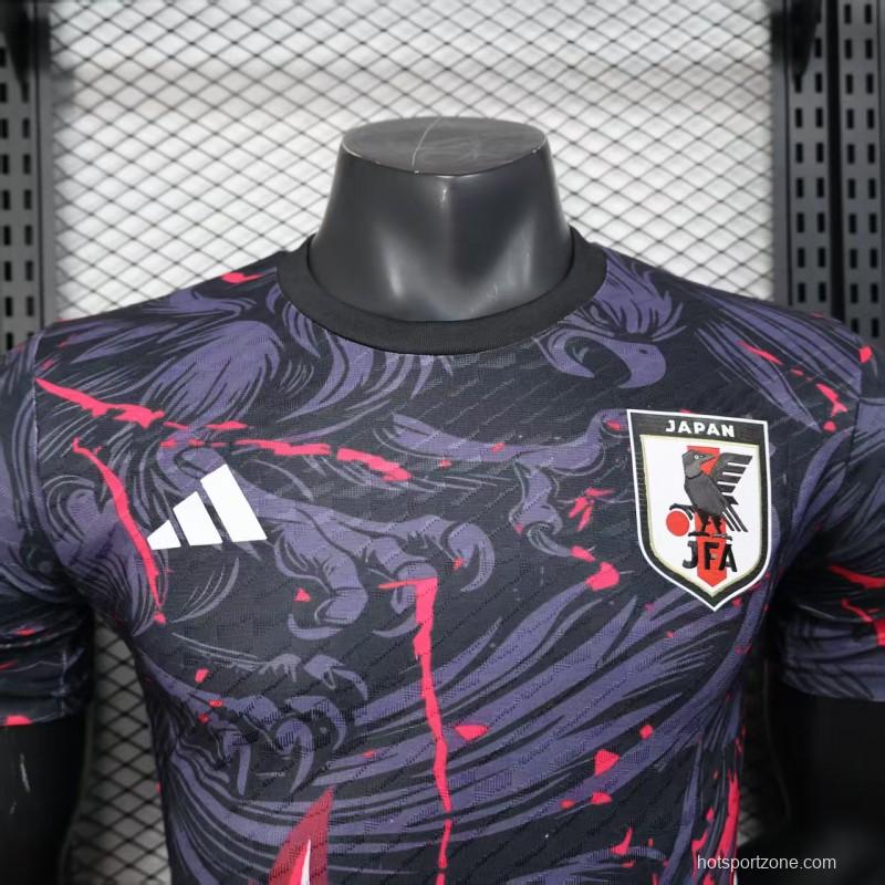Player Version 2025 Japan Dark Navy with Rising Phoenix Design and Red Gradient Splash Pattern Jersey