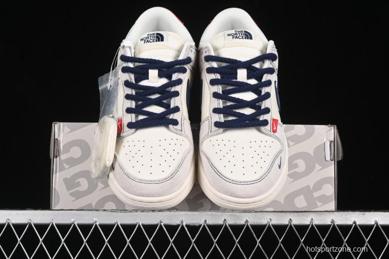 Nike SB Dunk Low The North Face Collaboration - Grey Pigskin Navy Swoosh Anniversary Custom Low-Top Casual Skate Shoes - SJ1089-012