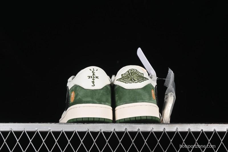 Nike Travis Scott x Fragment Design x Air Jordan 1 Low OG SP AJ1 Bape Collaboration - Jungle Green Low Top Casual Sneakers - XY2688-107