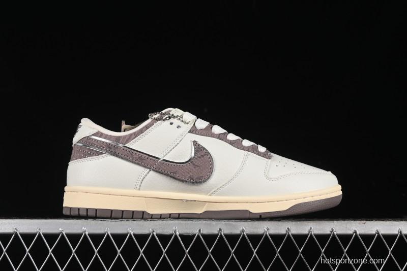 Nike SB Dunk Low LV Collaboration - Beige Denim Swoosh Anniversary High-End Custom Low-Top Casual Skate Shoes - JH8310-957