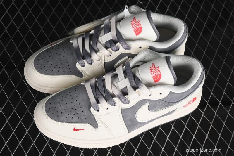 Nike Air Jordan 1 Low AJ1 The North Face Collaboration - Off White Grey Silver Trim Retro Basketball Shoes - SJ9950-039