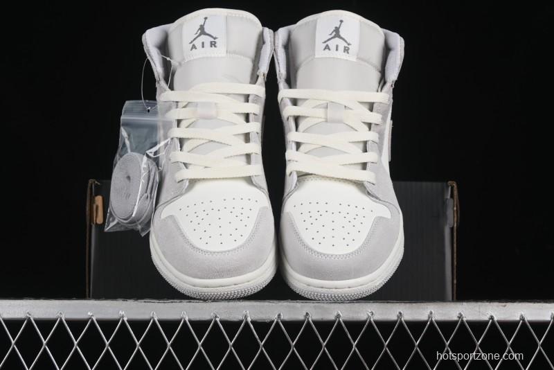 Nike Air Jordan 1 Mid AJ1 Basketball Shoes White Grey - FQ7720-002