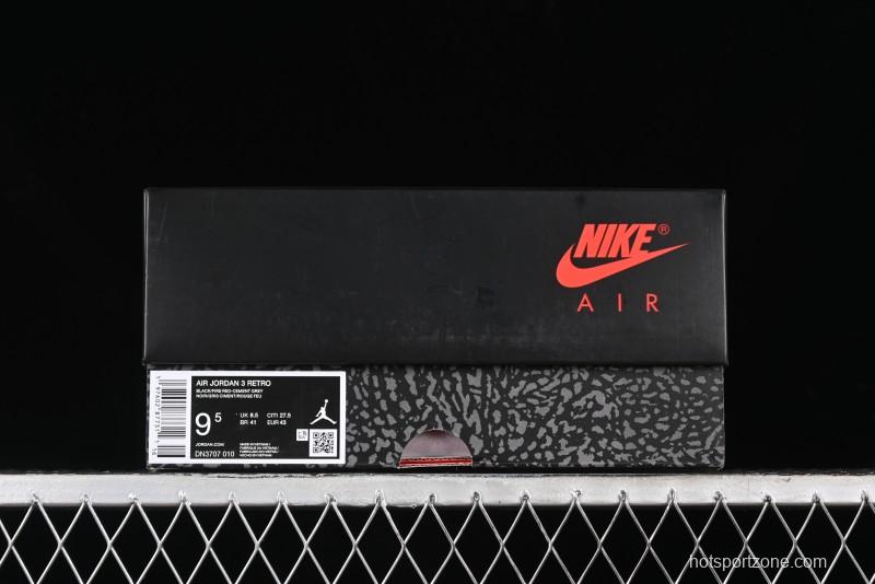Nike Air Jordan 3 Retro Black Cement Sneakers with Visible Air Cushion - DN3707-010