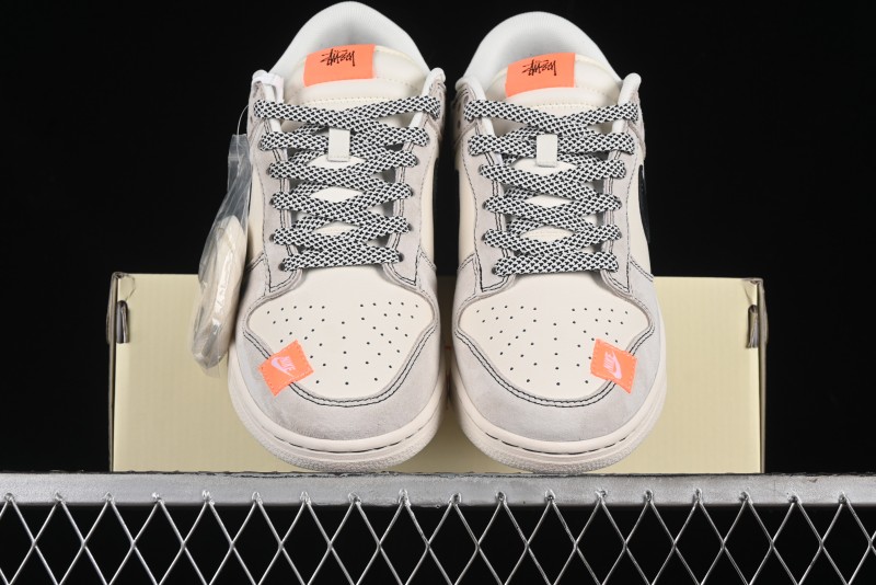 Nike SB Dunk Low Stussy Collaboration Patchwork Grey White Black Swoosh Anniversary Custom Low-Top Casual Skate Shoes - MM1089-022