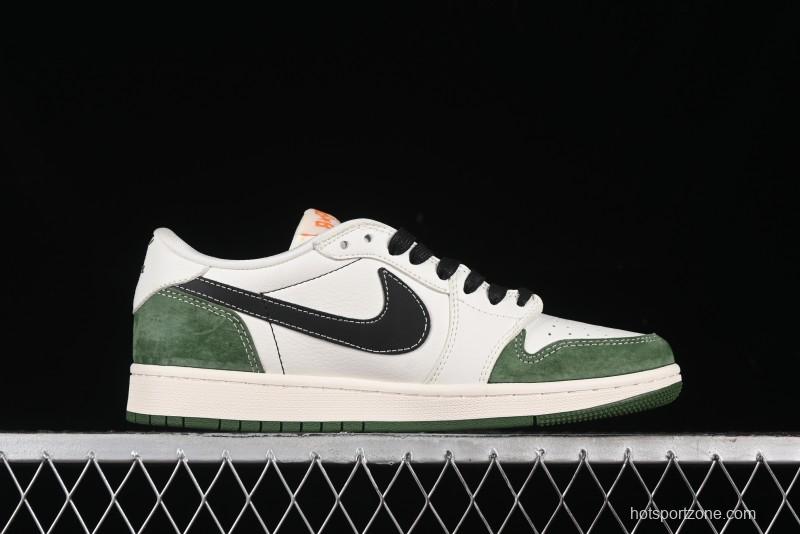 Nike Travis Scott x Fragment Design x Air Jordan 1 Low OG SP AJ1 Bape Collaboration - Jungle Green Low Top Casual Sneakers - XY2688-107