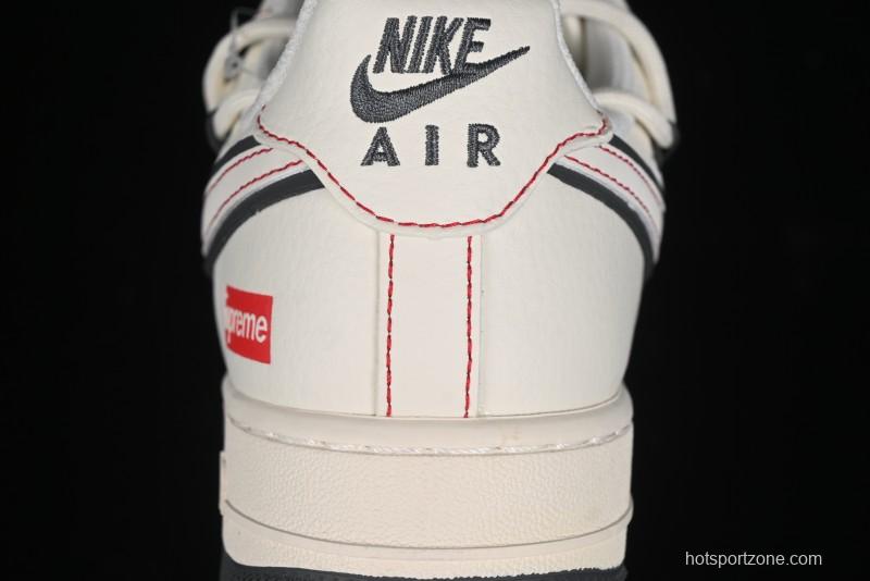 Nike Air Force 1 '07 Low Supreme Collaboration - Red Stitch Grey Sole Casual Sneakers - SJ1198-600