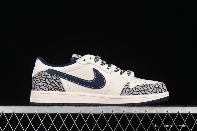 Nike Travis Scott x Fragment Design x Air Jordan 1 Low OG SP AJ1 Retro Sneakers with Stone Pattern - CF3688-029