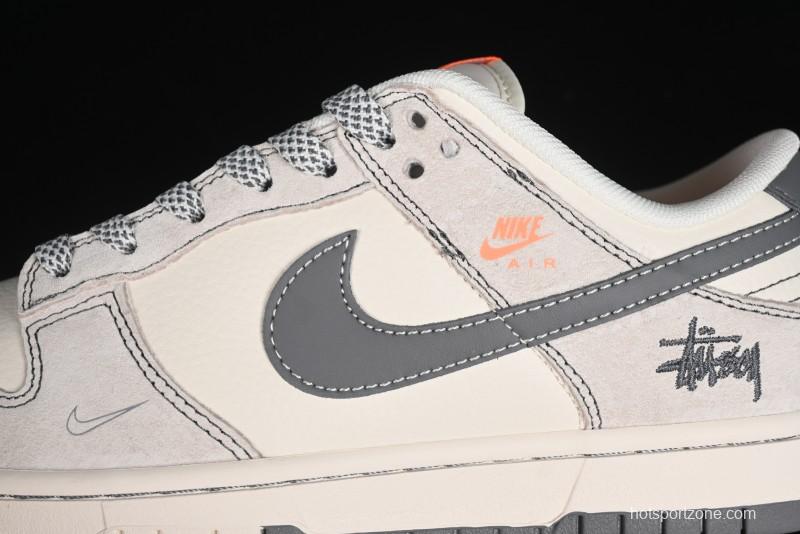 Nike SB Dunk Low Stussy Collaboration Patch Grey White Dark Grey Swoosh Anniversary Custom Low-Top Casual Skate Shoes - MM1089-024