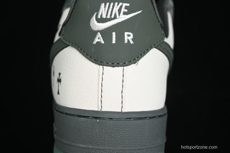 Nike Air Force 1 '07 Low Chrome Hearts Collaboration - Moss Green White Low-Top Casual Sneakers - KK1988-029