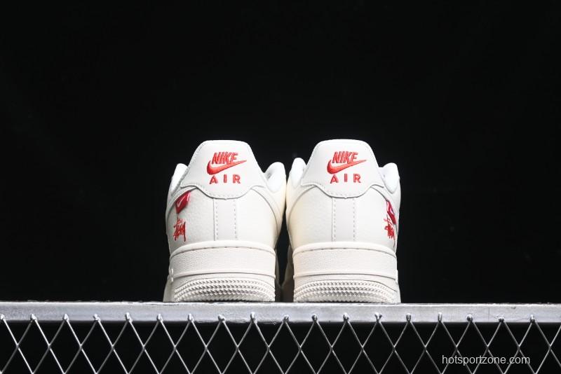 Nike Air Force 1 '07 Low Stussy Collaboration - AF1 White Red Label Low-Top Casual Sneakers - SJ6698-016