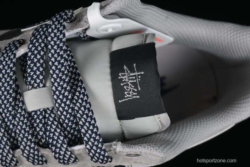 Nike Air Force 1 '07 Low Stussy Collaboration - Grey Pigskin Blue Sole Low-Top Casual Sneakers - SJ6698-005