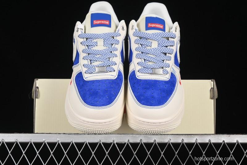 Nike Air Force 1 '07 Low Supreme Collaboration - Off White Navy Blue Low Top Casual Sneakers SJ6698-004