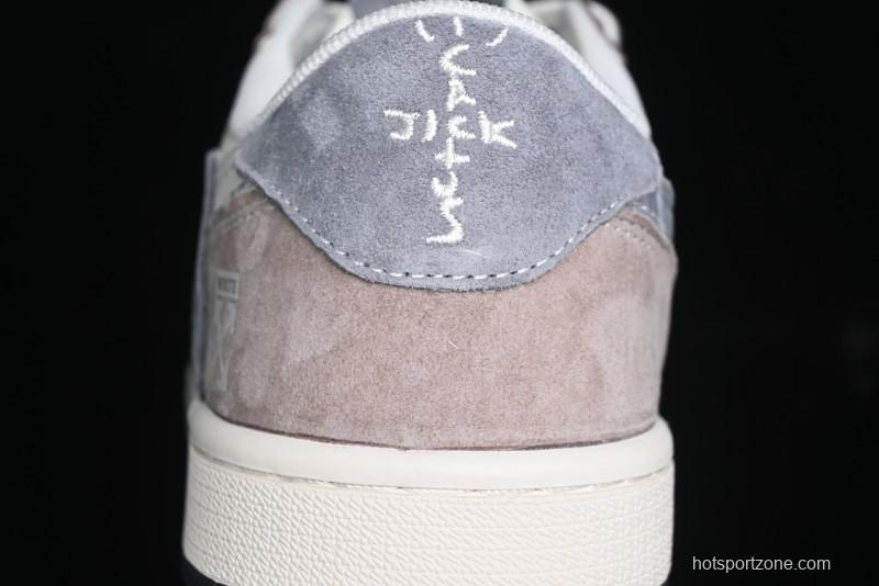Nike Travis Scott x Fragment Design x Air Jordan 1 Low OG SP AJ1 OF Collaboration - Latte Grey Low Top Casual Sneakers - SJ2068-109