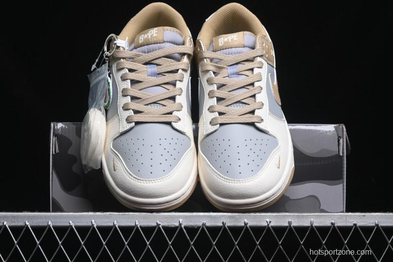 Nike SB Dunk Low BAPE Collaboration - Beige Grey Brown Anniversary Customized Low-Top Casual Sneakers - BB8969-006