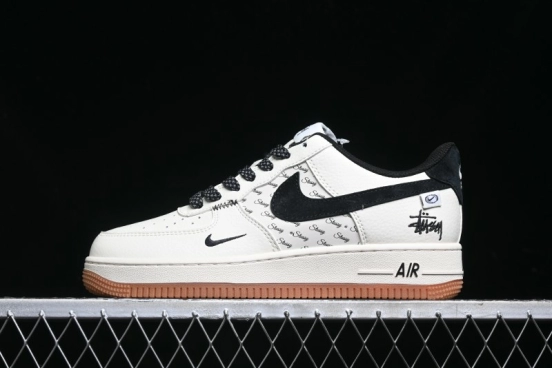 Nike Air Force 1 '07 Low Stussy Collaboration - Beige Black Hook Gum Sole Low-Top Casual Sneakers - XZ6188-255