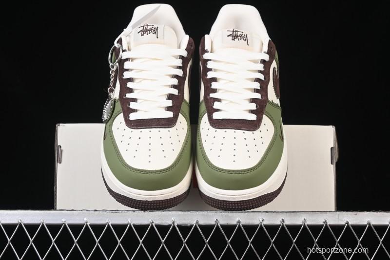 Nike Air Force 1 '07 Low Stussy Collaboration - Green Brown Low-Top Casual Sneakers - KK1988-038