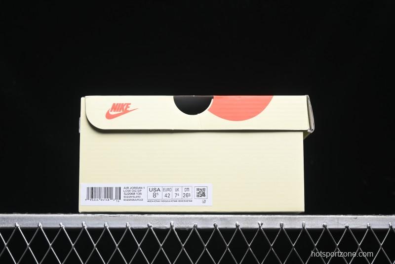 Nike Travis Scott x Fragment Design x Air Jordan 1 Low OG SP AJ1 Retro Sneakers with Reverse Swoosh - SJ2068-135