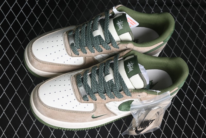 Nike Air Force 1 '07 Low Stussy Collaboration Light Brown Green Low-Top Casual Sneakers - XZ6188-666