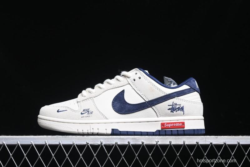 Nike SB Dunk Low Supreme x Stussy Triple Collaboration - Off White Navy Swoosh Anniversary High-End Custom Low-Top Casual Skate Shoes - SJ2068-271
