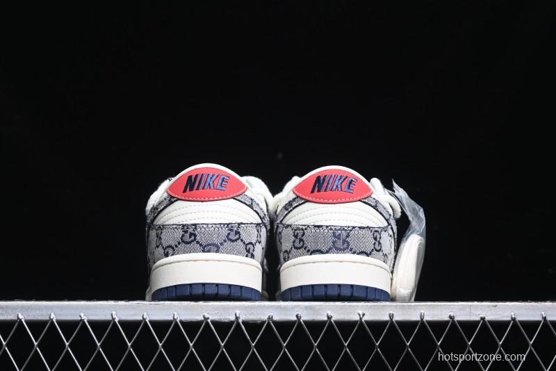 Nike SB Dunk Low Gucci Collaboration - Beige Black Jacquard Swoosh Anniversary High-End Custom Low-Top Casual Sneakers - YX5066-216