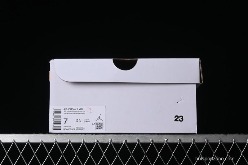 Nike Air Jordan 1 Mid AJ1 Basketball Shoes in Khaki Pink - BQ6472-620