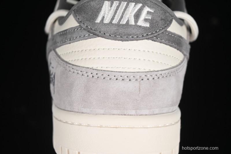 Nike SB Dunk Low Stussy Collaboration - Strap Grey Embroidered Swoosh Anniversary Custom Low-Top Casual Skate Shoes - SJ2068-307