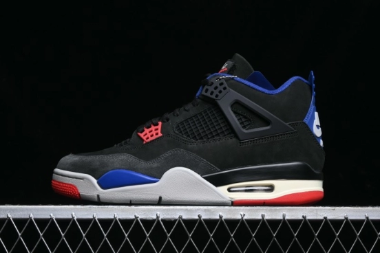 Nike Air Jordan 4 Retro Basketball Shoes with Black-Grey-Blue Color Blocking - FV5029-003