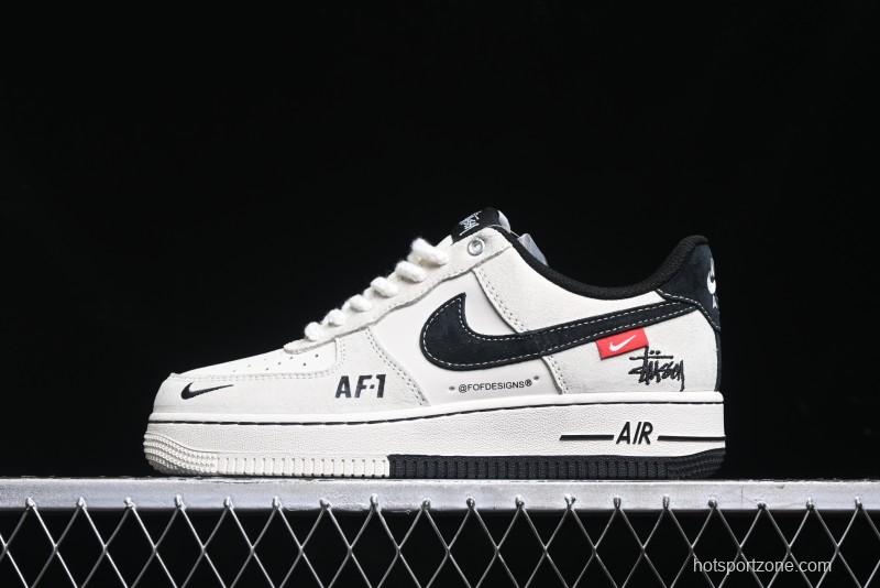 Nike Air Force 1 '07 Low Stussy Collaboration - AF1 Light Grey Red Tag Low-Top Casual Sneakers SJ6698-009
