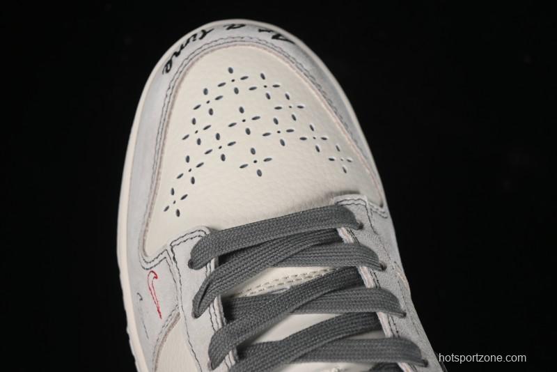 Nike SB Dunk Low Stussy Collaboration - Embroidered Grey Swoosh Anniversary Custom Low-Top Casual Sneakers - MM1089-033