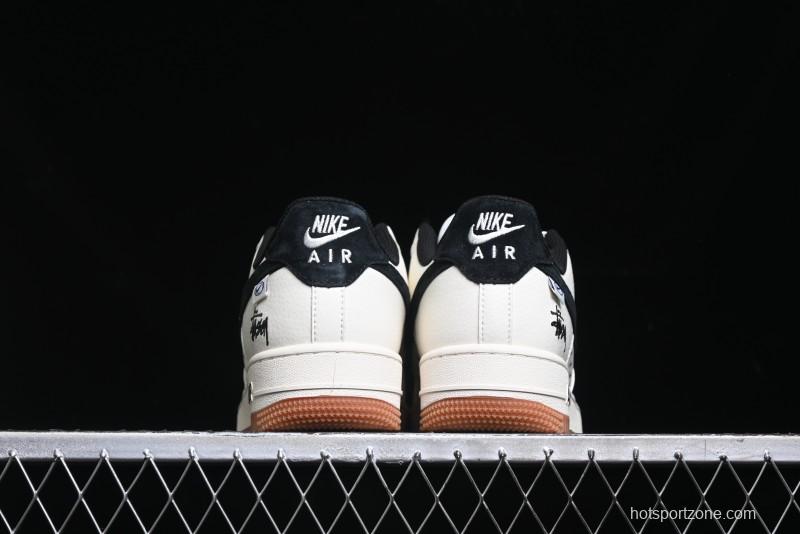 Nike Air Force 1 '07 Low Stussy Collaboration - Beige Black Hook Gum Sole Low-Top Casual Sneakers - XZ6188-255