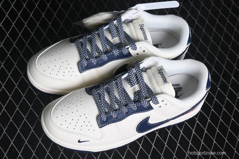 Nike SB Dunk Low Stone Island x Supreme Collaboration - Navy Blue & Off-White Anniversary High-End Custom Low-Top Casual Sneakers - BB9866-007