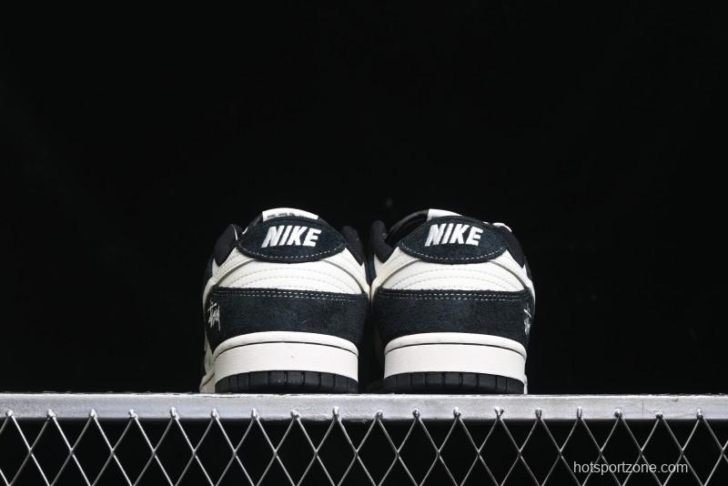 Nike SB Dunk Low Stussy Collaboration - Black White Mini Swoosh Anniversary Custom Low-Top Casual Skate Shoes - XY1688-017