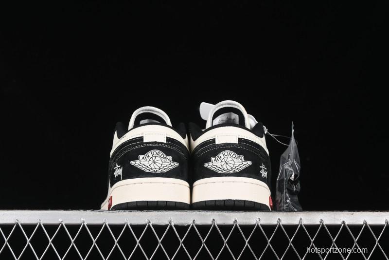 Nike Air Jordan 1 Low AJ1 Stussy Collaboration - Black White Red Label Retro Basketball Shoes - SJ9950-033