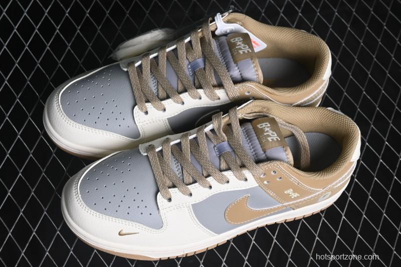 Nike SB Dunk Low BAPE Collaboration - Beige Grey Brown Anniversary Customized Low-Top Casual Sneakers - BB8969-006