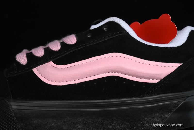 Vans Knu Skool Low Top Retro Sneakers in Black Pink with Big Logo - VN0009QC6BT1
